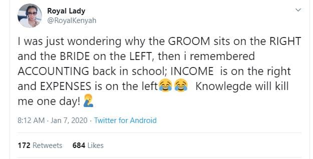 Royal lady royalkenyah was just wondering why the groom sits on the right and th