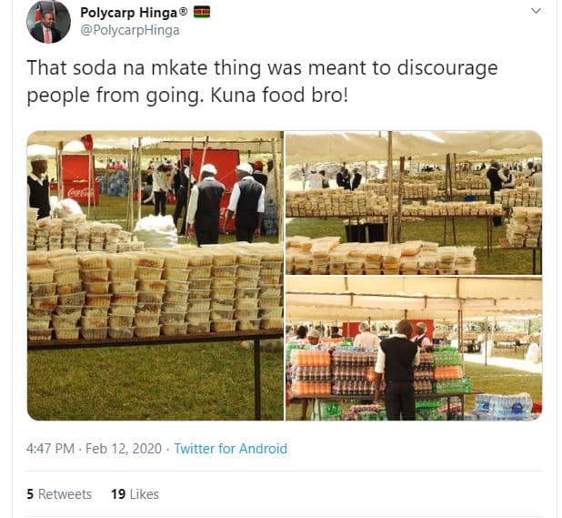 Polycarp hinga polycarphinga that soda na mkate thing was meant to discourage pe