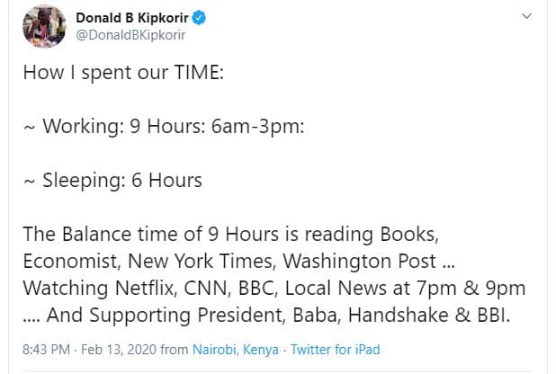 Donald b kipkorir donaldbkipkorir how spent our time working 9 hours 6am3pm slee