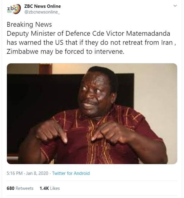 Zbc news online zbcnewsonline zbc breaking news deputy minister of defence cde v