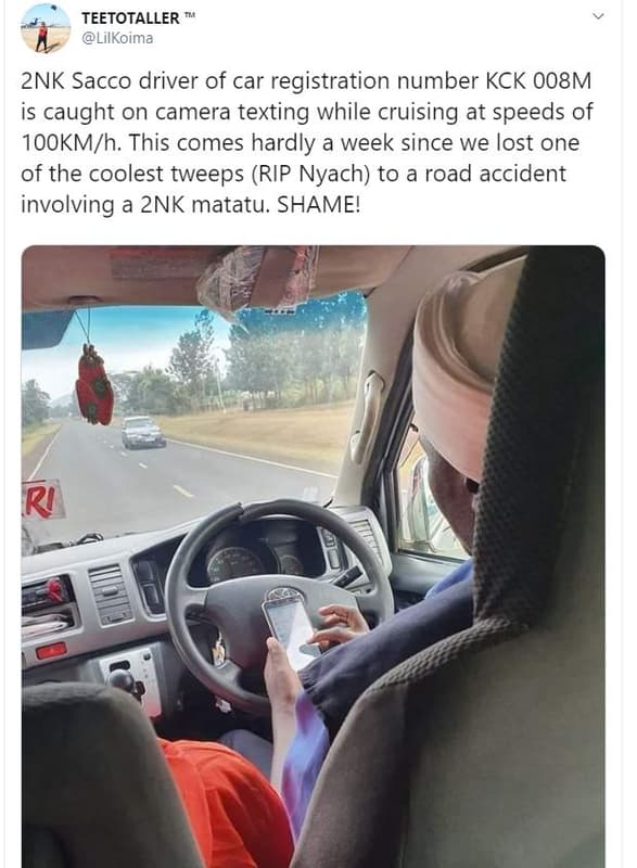 Teetotaller lilkoima 2nk sacco driver of car registration number kck 0o8m is cau