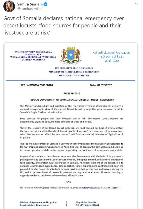 Samira sawlani samirasawlani govt of somalia declares national emergency over de