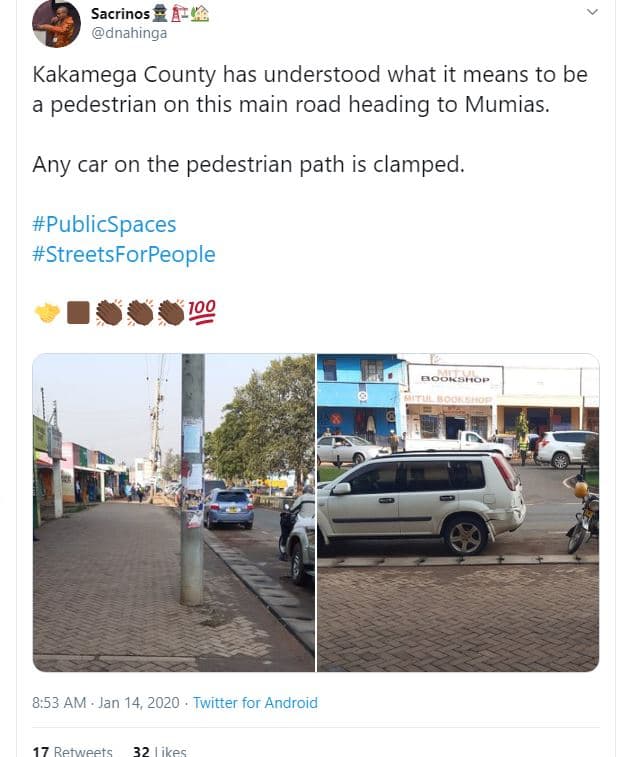 Sacrinos dnahinga kakamega county has understood what it means to be pedestrian