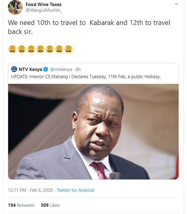 Food wine taxes wanguimuchiri we need 1oth to travel to kabarak and 12th to trav