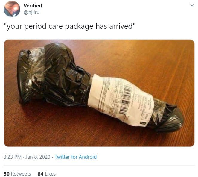Verified njiiru 'your period care package has arrived 3.23 pm jan 8, twitter for