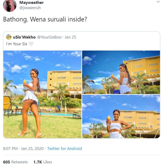 Mayweather waweruh bathong wena suruali inside? usis' wakho yoursisboo jan 25 fm