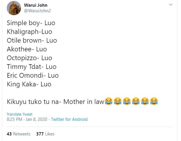 Warui john waruijohnz simple boy luo khaligraphluo otile brown luo akothee luo o