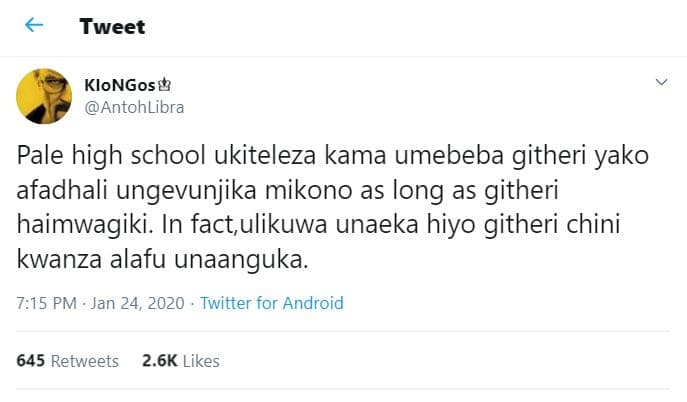 Tweet klongos8 antohlibra pale high school ukiteleza kama umebeba githeri yako a