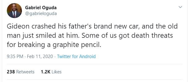 Gabriel oguda gabrieloguda gideon crashed his father's brand new car, and the ol