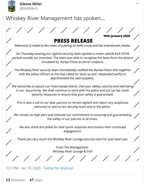 Gibons miller itsmillerg whiskey river management has spoken 19th january press