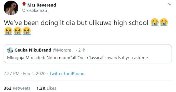 Mrs reverend rosekamau we've been doing it dia but ulikuwa high school 9lfr geuk