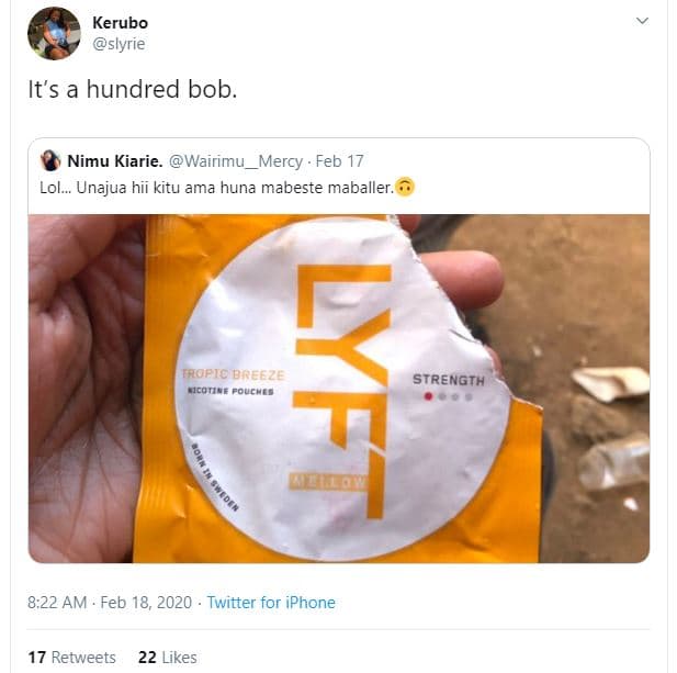 Kerubo slyrie it's a hundred bob. nimu kiarie_ wairimu mercy feb 17 lol unajua h