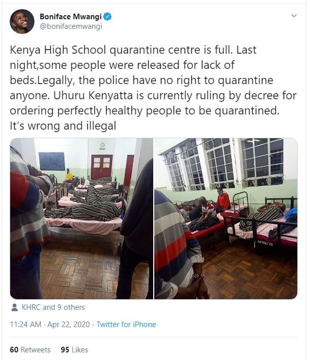 Boniface mwangi bonifacemwangi kenya high school quarantine centre is full. last