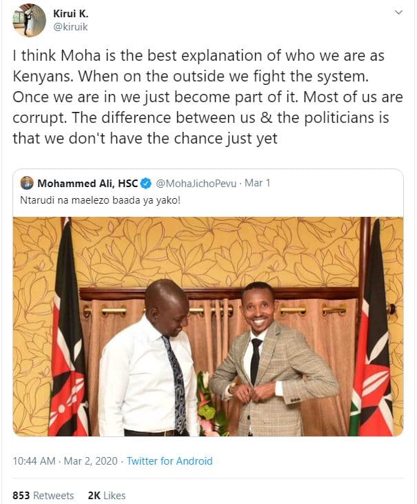 Kirui k. kiruik think moha is the best explanation of who we are as kenyans. whe