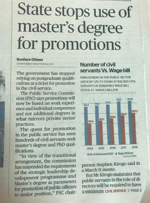 State stops use of masters degree for promotions bonface otieno botienokenationm