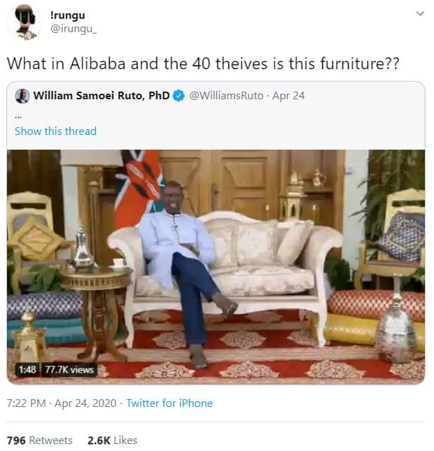 'rungu irungu _ what in alibaba and the 40 theives is this furniture?? william s