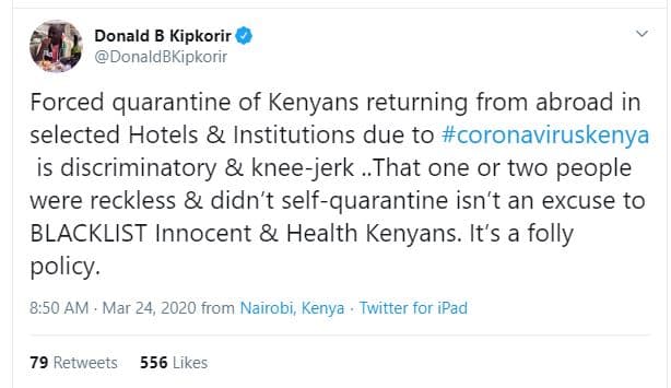 Donald b kipkorir donaldbkipkorir forced quarantine of kenyans returning from ab