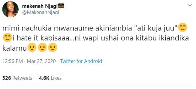 Makenah njagit makenahnjagi mimi nachukia mwanaume akiniambia ati kuja juu hate