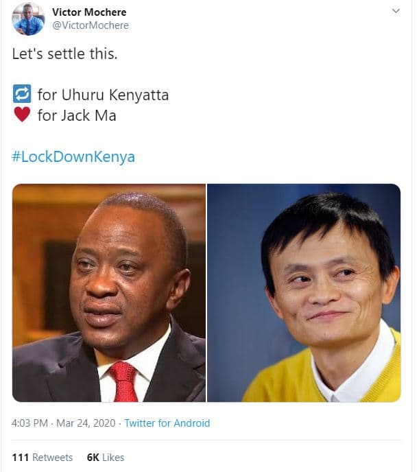 Victor mochere victormochere let's settle this. for uhuru kenyatta for jack ma l