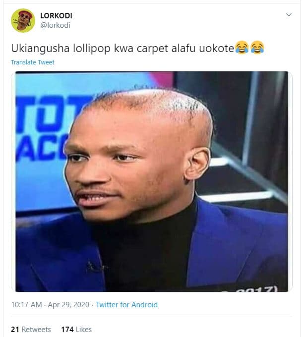 Lorkodi lorkodi ukiangusha lollipop kwa carpet alafu uokote translate tweet to a