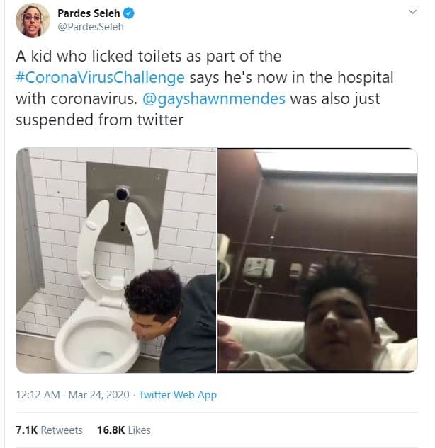 Pardes seleh pardesseleh a kid who licked toilets as part of the coronaviruschal