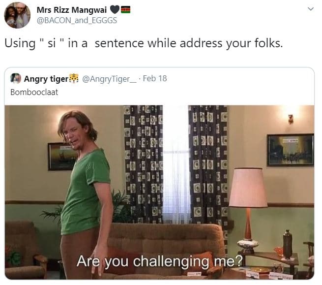 Mrs rizz mangwai bacon_and_egggs using si in a sentence while address your folks