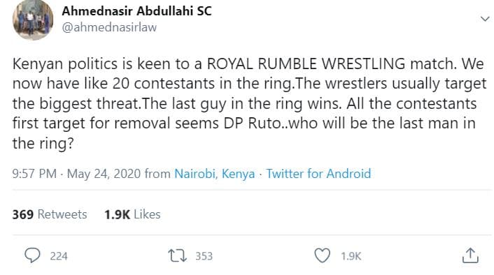 Ahmednasir abdullahi sc ahmednasirlaw kenyan politics is keen to a royal rumble