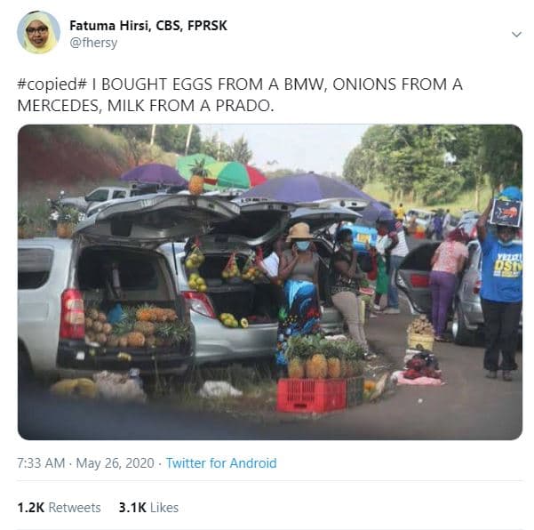 Fatuma hirsi, cbs, fprsk fhersy copied bought eggs from a bmw, onions from a mer