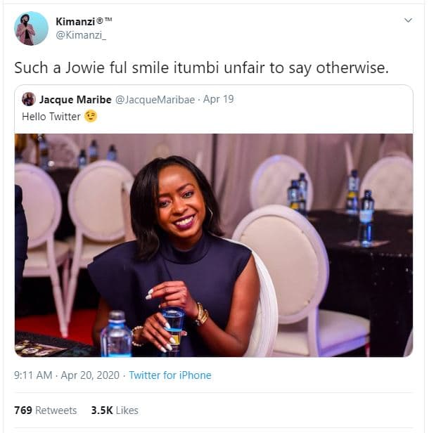 Kimanzi kimanzi _ such a jowie ful smile itumbi unfair to say otherwise. jacque