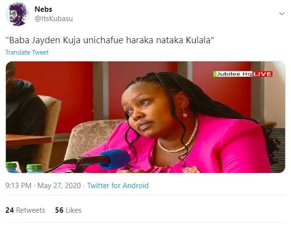 Nebs itskubasu 'baba jayden kuja unichafue haraka nataka kulala translate tweet