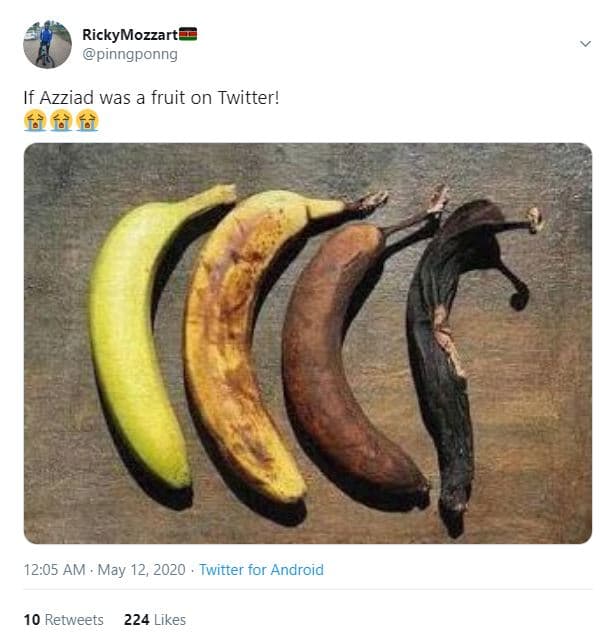 Rickymozzart pinngponng if azziad was a fruit on twitter! 554 am . may 12, twitt