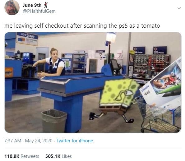 June 9th 2 phaithfulgem me leaving self checkout after scanning the ps5 as a tom