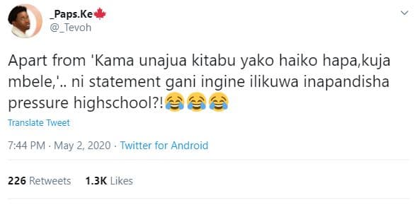 Paps ke tevoh apart from 'kama unajua kitabu yako haiko hapa,kuja mbele ' ni sta