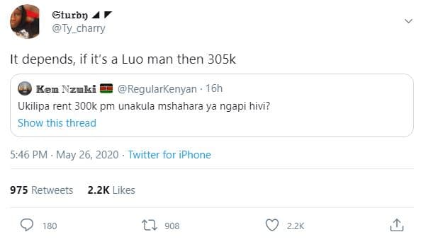 Gturbn ty_charry it depends, if its a luo man then 305k ken nzuki regularkenyan