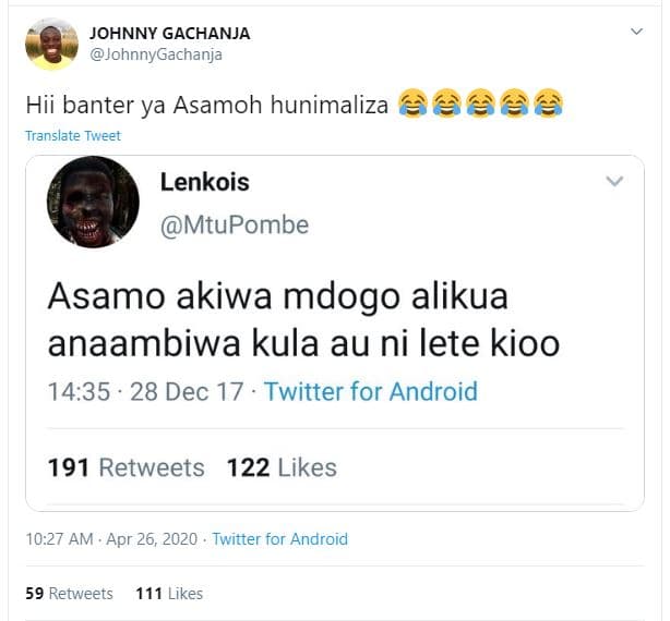 Johnny gachanja johnnygachanja hii banter ya asamoh hunimaliza ae2 translate twe
