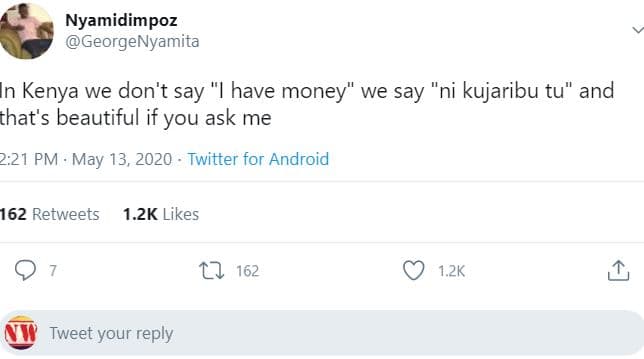 Nyamidimpoz georgenyamita kenya we don't say have money we say ni kujaribu tu an