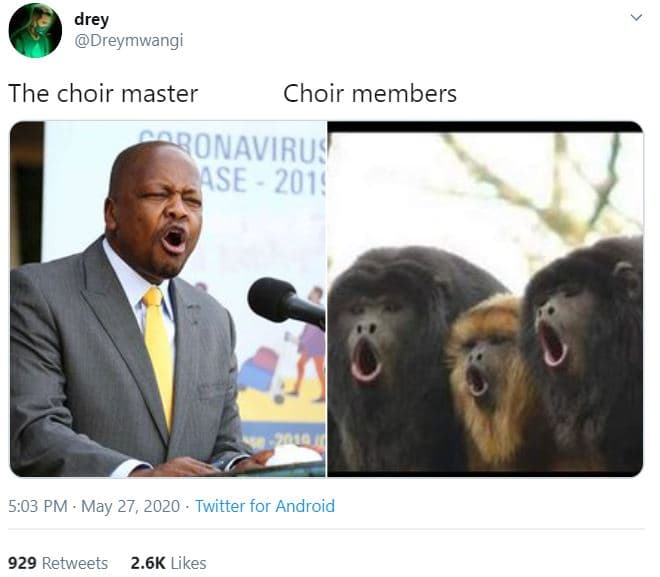 Drey dreymwangi the choir master choir members aronaviruj ase 5.03 pm may 27, tw