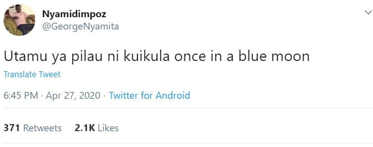 Nyamidimpoz georgenyamita utamu ya pilau ni kuikula once in a blue moon translat