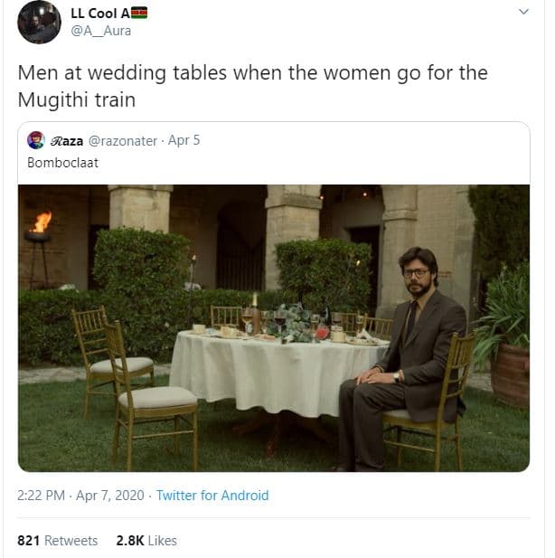 Ll cool a_aura men at wedding tables when the women go for the mugithi train jaz
