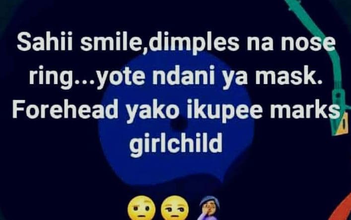Sahii smile dimples na nose ring..yote ndani ya mask. forehead yako ikupee marks