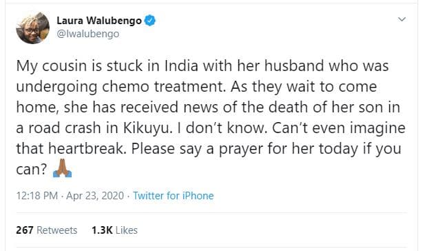 Laura walubengo iwalubengo my cousin is stuck in india with her husband who was