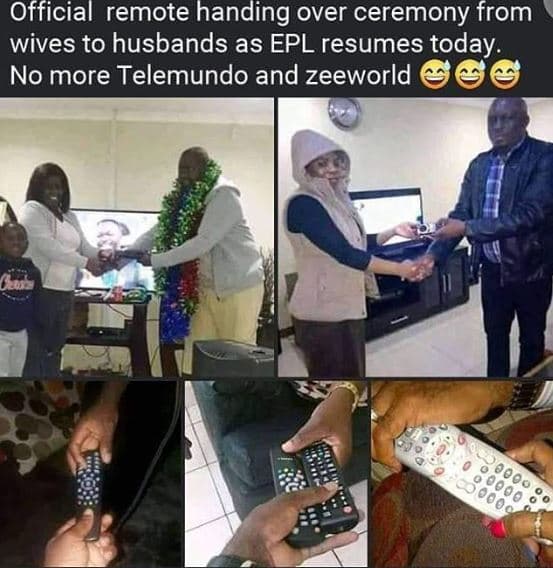 Official remote handing over ceremony from wives to husbands as epl resumes toda