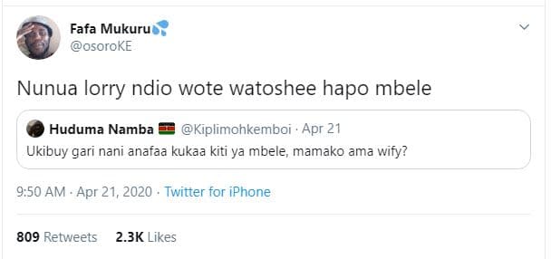Fafa mukuru osoroke nunua lorry ndio wote watoshee hapo mbele huduma namba kipli