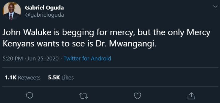 Gabriel oguda gabrieloguda john waluke is begging for mercy but the only mercy k