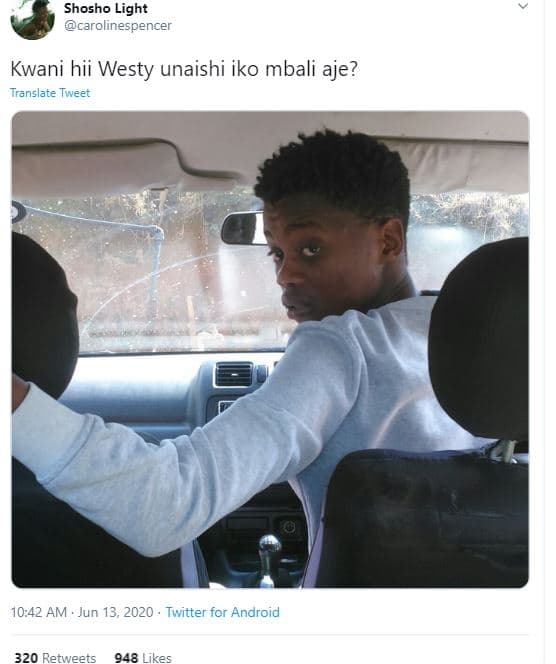 Shosho light carolinespencer kwani hii westy unaishi iko mbali aje? translate tw