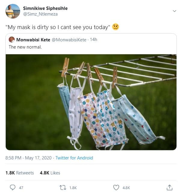 Simnikiwe siphesihle simz_ntlemeza 'my mask is dirty so cant see you today monwa