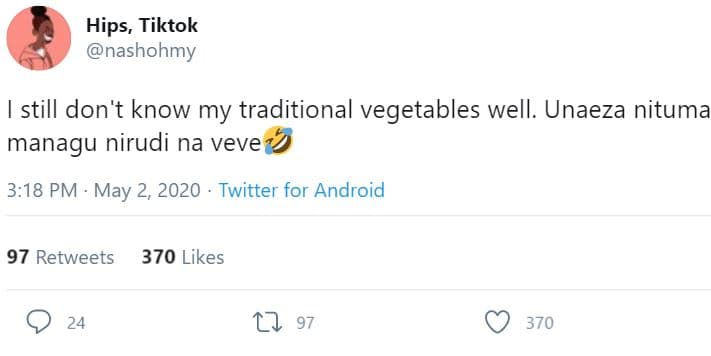 Hips, tiktok nashohmy still don't know my traditional vegetables well. unaeza ni