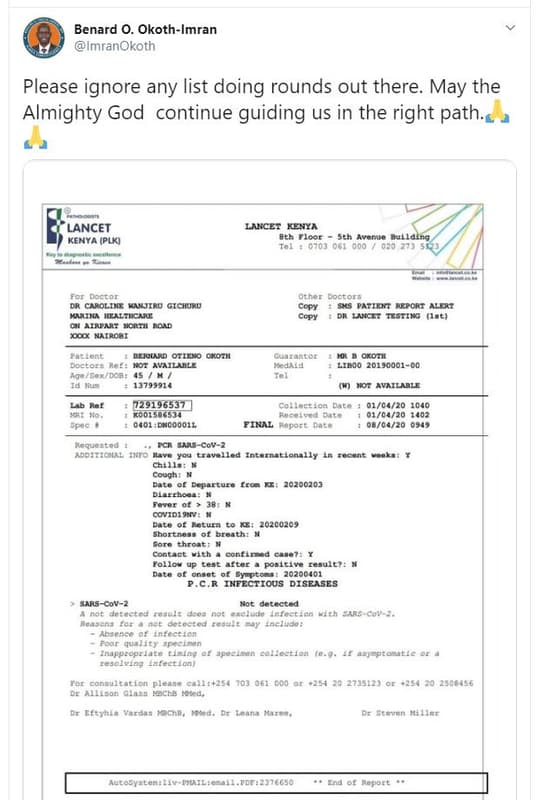 Benard 0. okothimran imranokoth please ignore any list doing rounds out there ma