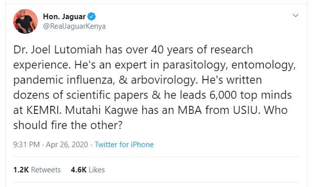 Hon. jaguar realjaguarkenya dr. joel lutomiah has over 40 years of research expe