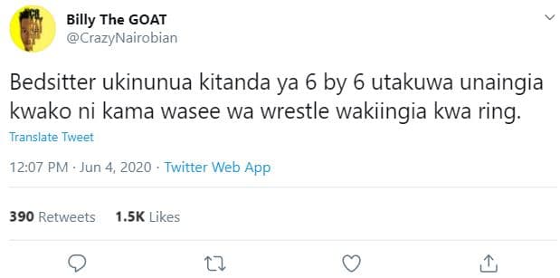 Billy the goat crazynairobian bedsitter ukinunua kitanda ya 6 by 6 utakuwa unain